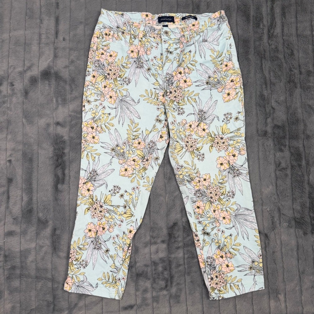 Charter Club Bristol Capri Pants Womens 10 Light Blue Floral Print Cropped 7905